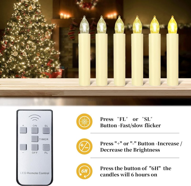 Sunjas Store 20PCS LED Flameless Candles Battery Operated Christmas Tree Candles with Remote, Button Cell Battery, Timer, Dimmer Battery Candle Flickering Warm Light Window Candle Christmas Home Decor - Image 5